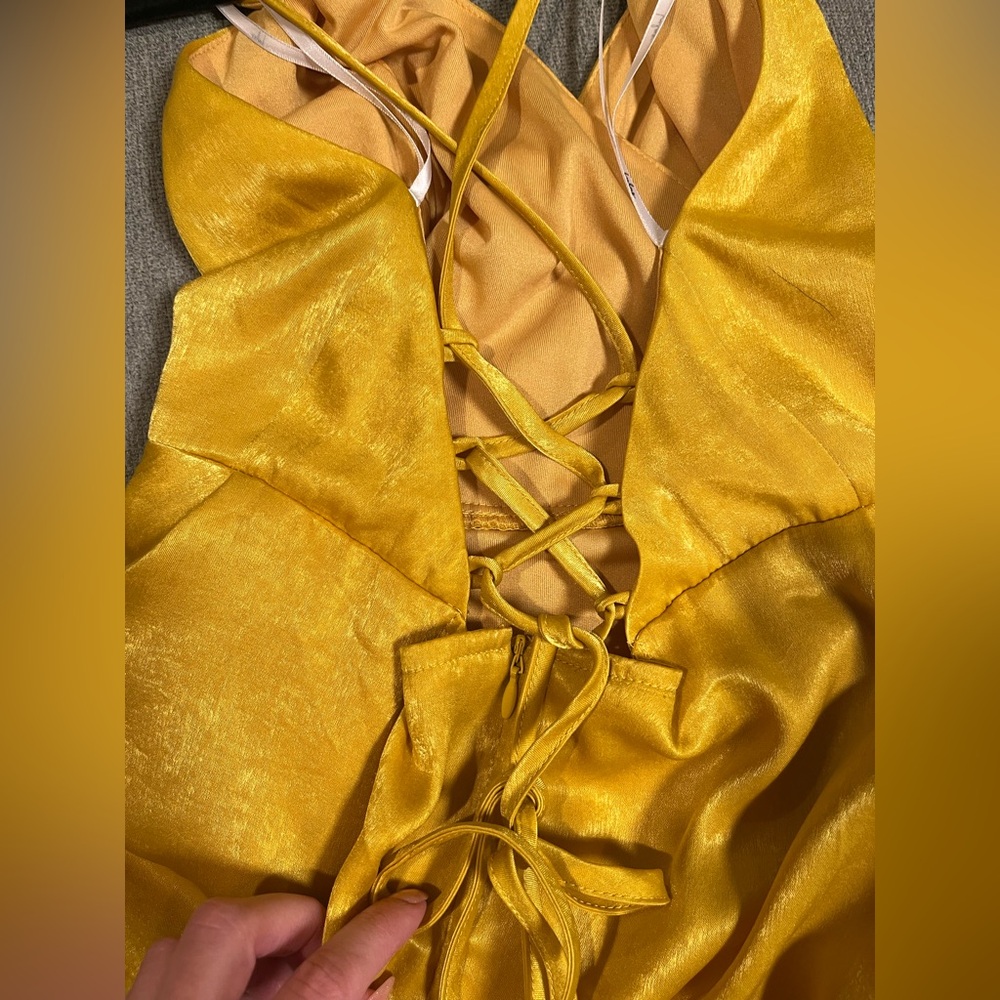 Lulu's Yellow Ruffle Wrap High-Low Maxi Dress - Picture 5 of 8